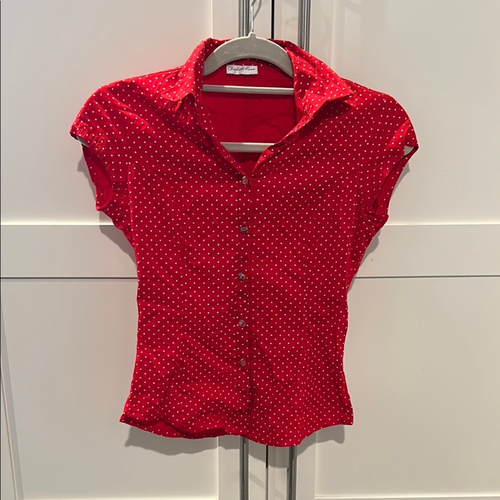 Charlotte Russe Red Fitted Button Down Shirt